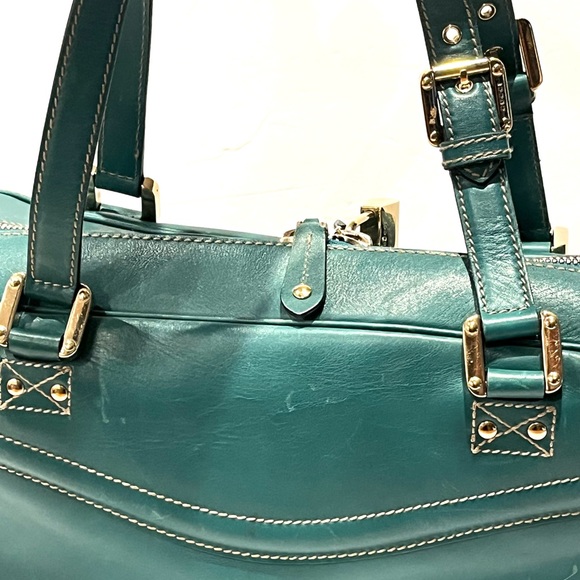 GUCCI Green Leather Satchel With Lock & Key - Picture 7 of 14